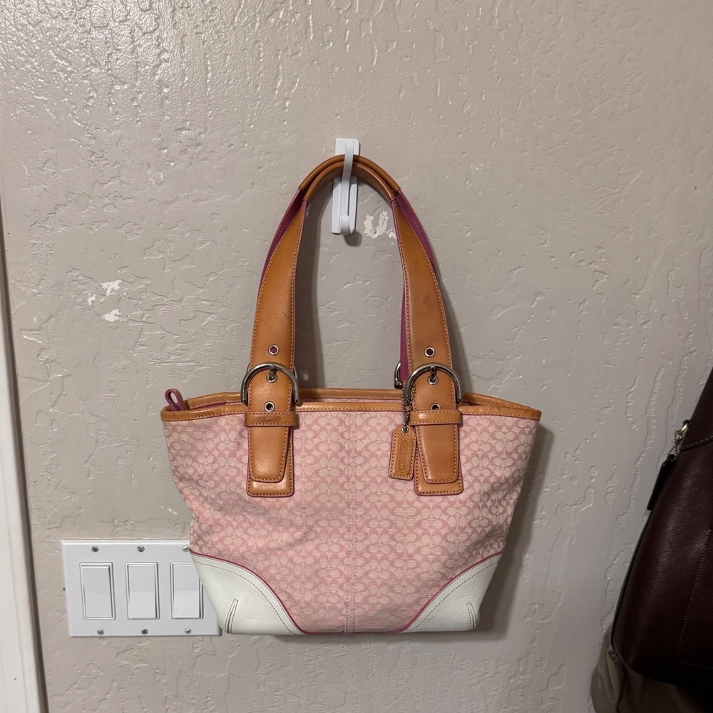 Coach Soho Signature Pink Canvas Leather Tote Shoulder Bag 6383